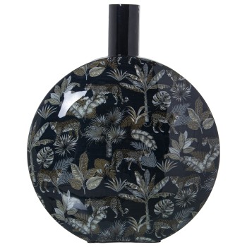 Enamelled Metal Vase Leopards_32x13x40cm