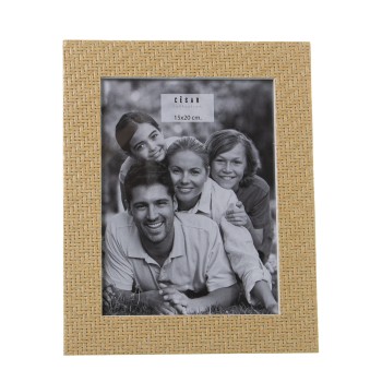 Portafotos Madera 15x20cm (dm+ Papel Ratán) Ext:21x26x1,2cm