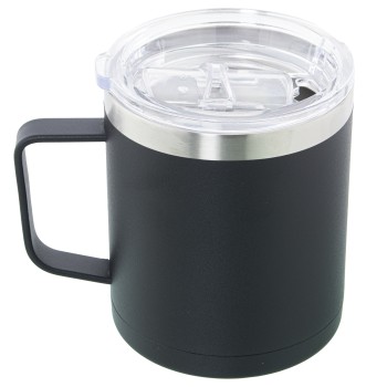 Chávena De Café De Parede Dupla 350ml-preto-aço Inoxidável/tampa Acrílica_ø9x11cm
