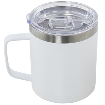 Chávena De Café De Parede Dupla 350ml-branco-aço Inoxidável/tampa Acrílica_ø9x11cm