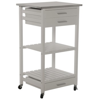 Carro Cocina C/3 Cajones Y Balda Madera Blanco-tapa Acero I 50x40x86cm-madera:pino Y Dm