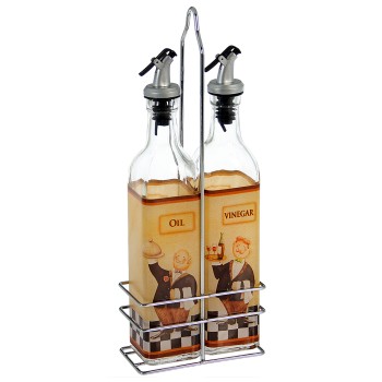 Set Ampolle Per Aceto In Vetro - 2 Pezzi - Supporto In Metallo - 500ml- _13,5x7x34cm