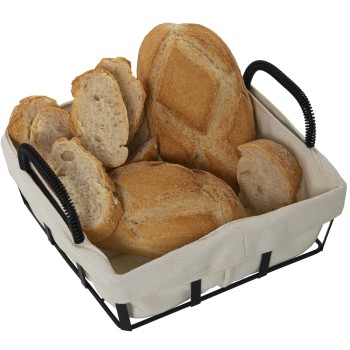 Cestino Del Pane In Tessuto E Metallo Nero - Tessuto: 95% Cotone + 5% Poliestere- 22x20x11cm