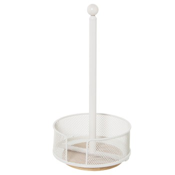 White Metal Grid Kitchen Roll Holder- Ø18x36cm, Base Giratoria