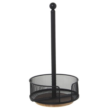 Portarrollo Cocina Metal Rejilla Negro Ø18x36cm, Base Giratoria