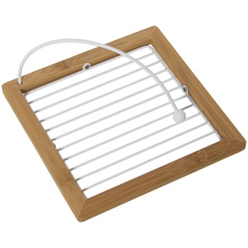 Portatovaglioli In Metallo Dorato Con Quadro In Legno - Bianco- 18x18x9cm, Base:18x18x1,5cm