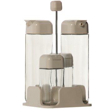 Set Vinagreras 4-p Cristal C/soporte Acrílico Blanco 11,5x11,5x22cm-aceitera:270ml