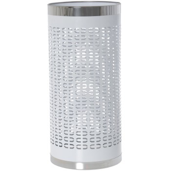 Portaombrelli In Metallo Bianco Con Bordo In Acciaio Inox Ø23x50cm