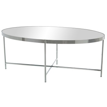 Chromed Steel With Glass Mirror Oval Coffee Table- 110x55x40cm, Espejo:5mm Groso
