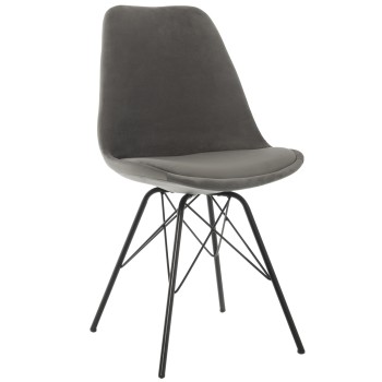 Sedia In Velluto Grigio Gambe In Metallo Nero 48x55x83cm Alt. Seduta:50cm