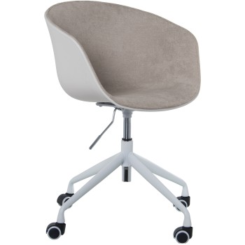 Silla Pp Blanco/tela Beige C/ruedas, Altura Ajustable 58x53x75/81cm,alt.asnto:43/49