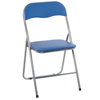 Chaise Pliable En Métal, Siège Bleue En Similicuir Rembourré 44x46x78cm Haut. Siége:44cm