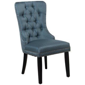 Green Linen Chair W/wooden Legs 52x63x100cm, Seat Height:48cm