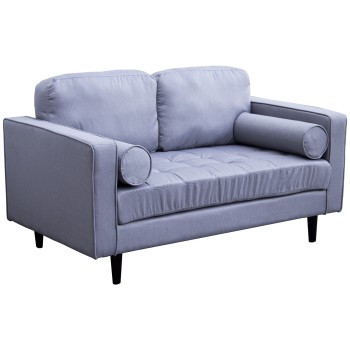 Divano 2 Posti In Lino Grigio, Gambe In Legno_145x83x80cm, Alt. Seduta:44cm