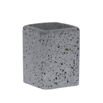 Portaspazzolini In Resina Grigia Con Macchie 7x7x9,5cm