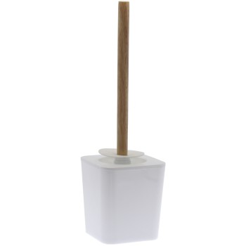 White Acrylic And Wooden Toilet Brush And Holder- _12x12x38cm