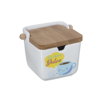 Ceramic Sugar Bowls With Wooden Lid -eres Tan Dulce- 8,5x8,5x8,5cm