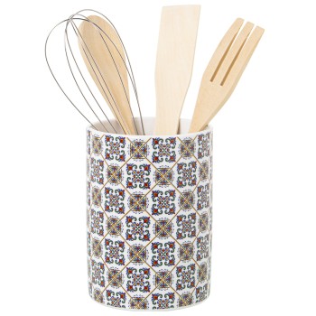 Ceramic Utensil Holders With Utensils _ø10x15cm, Utensilios:4x25cm