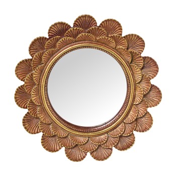 Set 2 Espejos 22075-ø18cm Resina Flor Dorada Ø18x2,5cm Int:ø9,5cm (2 Igual