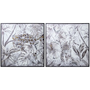 Set 2 Cuadros 22335-80x80cm Leopardo C/marco Abs Negro 80x3,5x80cm