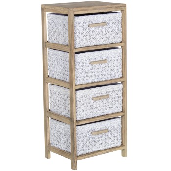 Cajonera Madera C/4 Cajones Tela, Madera Paulownia 40x30x94cm Cajones:36x28x19cm