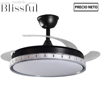 Ventilador Techo C/luz Blissful Negro 3 Aspas Retráctiles Ø106x36-53cm Lámpara:ø45cm
