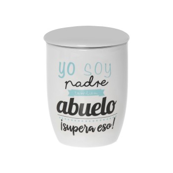 Mug Infusión Cerámica C/filtro Acero Inox. Abuelo Supera Eso Ø8,5x11cm, 375ml