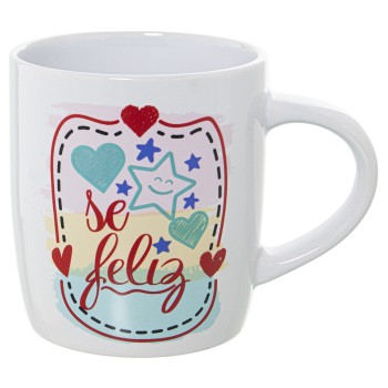 Mug Cerámica Decorado Sé Feliz Ø8x12x9,5cm, 375ml
