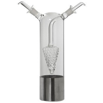Oliera Doppia In Vetro E Base In Acciaio - 700ml/100ml- _19,5x7x28cm