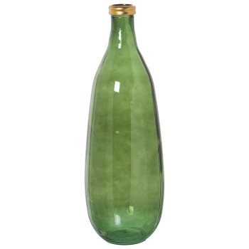 Jarrón Vidrio Reciclado 75cm Verde Filo Dorado Ø25x75cm Boca:ø6cm