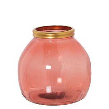 Jarrón Vidrio Reciclado 20cm Rosa Filo Dorado Ø21x20cm Boca:ø10cm