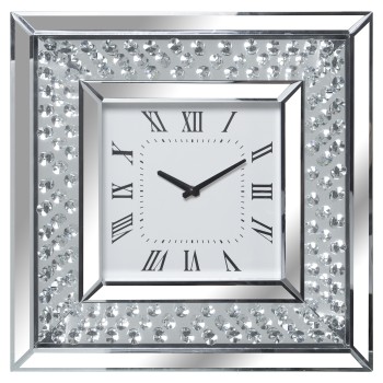 Mirror With Rhinestones Wall Clock - 40x40cm- 40x4,5x40cm, Pila:1xaa No Inc