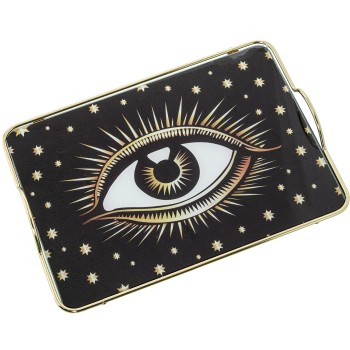 Bandeja Metal/cristal Negro Ojo 35x20x5cm