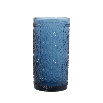 Bicchieri Alti In Vetro Azzurro - 400ml Ø8,5x15cm, Apto Lavavajillas