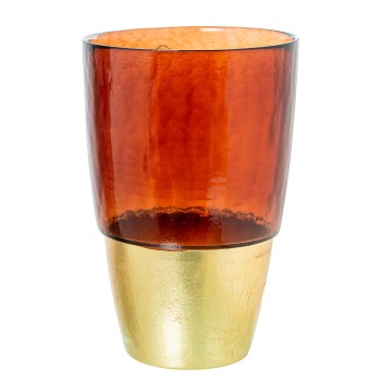 Vase En Verre Marron/doré Ø19x28,5cm Base:ø11,5cm