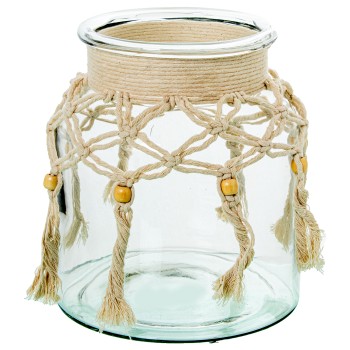 Jarrón/ Portavelas Cristal 22cm C/cuerda Ø20x22cm