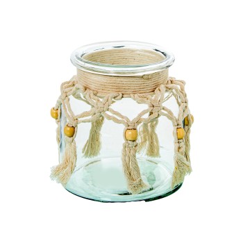 Jarrón/ Portavelas Cristal 15cm C/cuerda Ø14x15cm