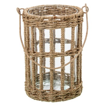 Portavelas Cristal C/cuerda Ø15x22cm