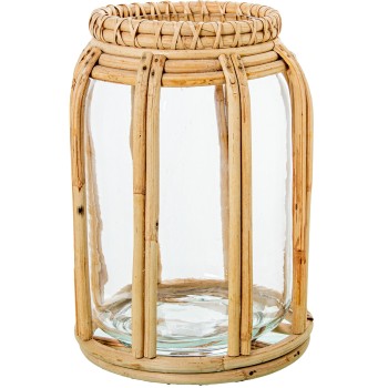 Portavelas Cristal C/mimbre Ø22x31cm