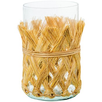 Portavelas Cristal C/rafia Ø14x20cm