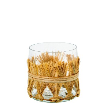 Portavelas Cristal C/rafia Ø11x10cm