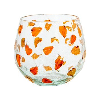 Portavelas Cristal C/hojas Naranja Ø10x9cm