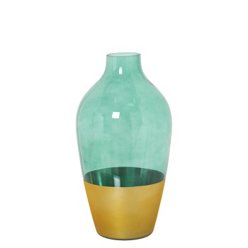 Jarrón Cristal Dorado/verde Ø15x28cm,boca:ø5cm-base:ø8,5c