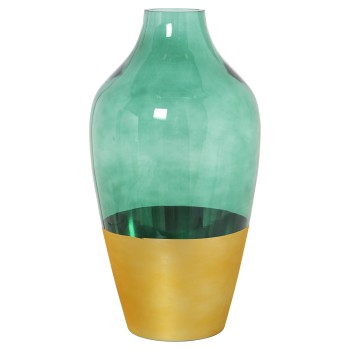 Golden And Green Glass Vase- Ø18x35cm,boca:ø6,5-base:ø10,5