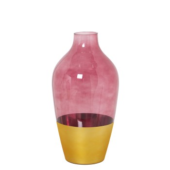 Vaso In Vetro - Dorato E Rosso- Ø15x28cm,boca:ø5cm-base:ø8,5c