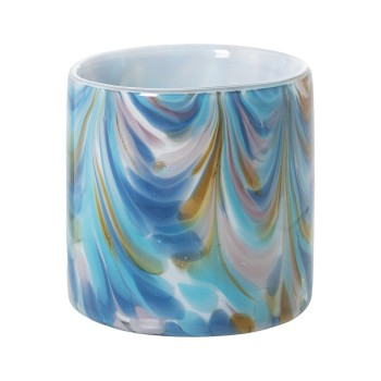 Portavelas Cristal Blanco/azul Ø10x10cm