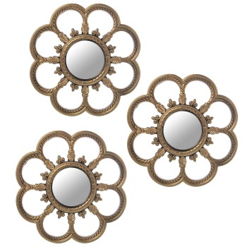 Set 3 Adornos Pared Melamina Dorada C/espejo Ø25cm Int:ø9cm