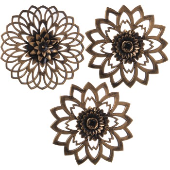 Set 3 Adornos Pared Melamina Dorada Envejecida Ø25cm