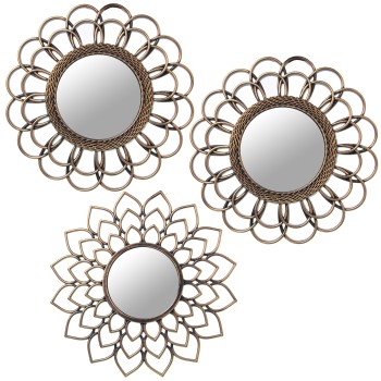Set 3 Adornos Pared Melamina Dorada C/espejo Ø25cm
