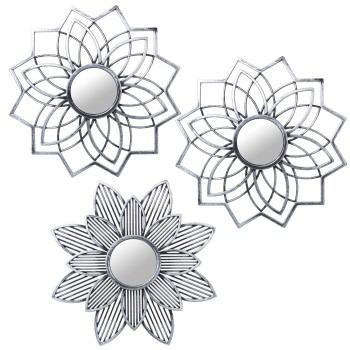 S/3 Decorazioni Da Parete Melamina E Specchio Argentato_ø25c5cm